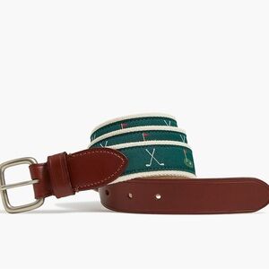 NEW J Crew GREEN GOLF Canvas Embroidered Pattern Belt